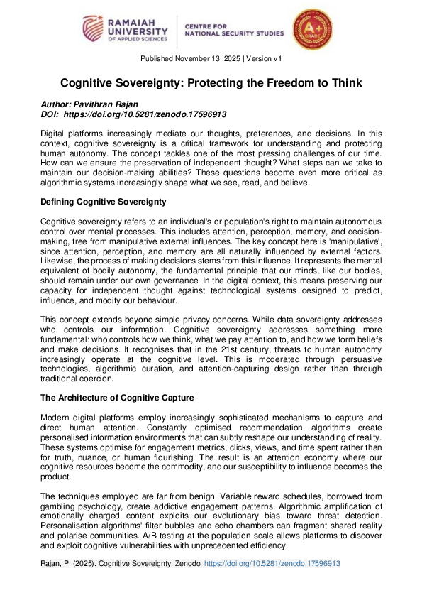 (PDF) Cognitive Sovereignty: Protecting the Freedom to Think