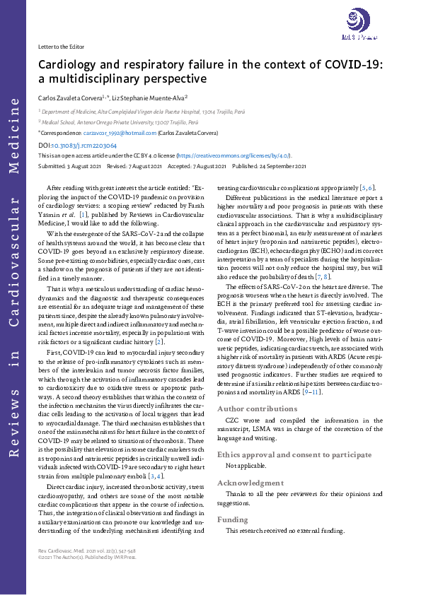 (PDF) Cardiology and respiratory failure in the context of COVID-19: a ...