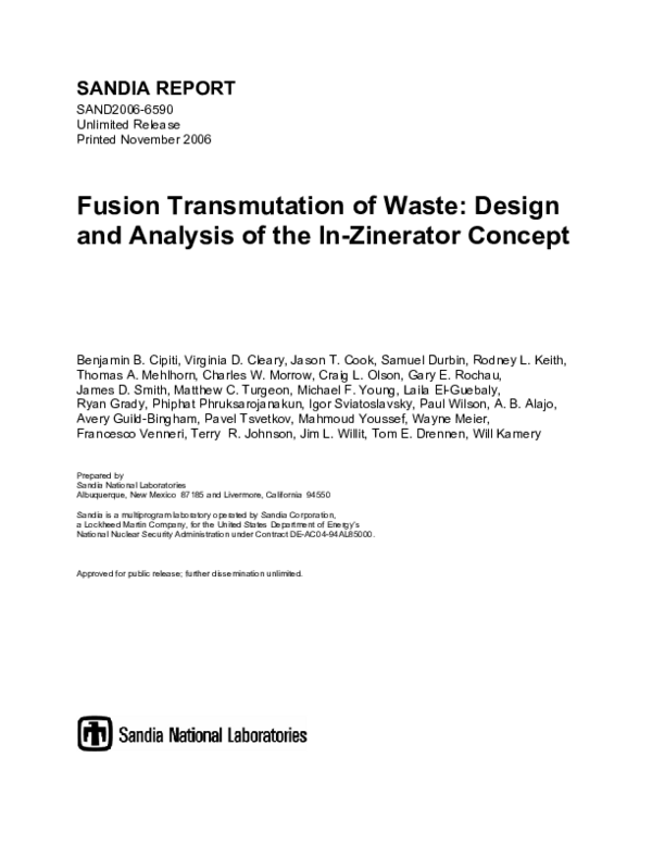 (PDF) Fusion transmutation of waste: design and analysis of the in ...