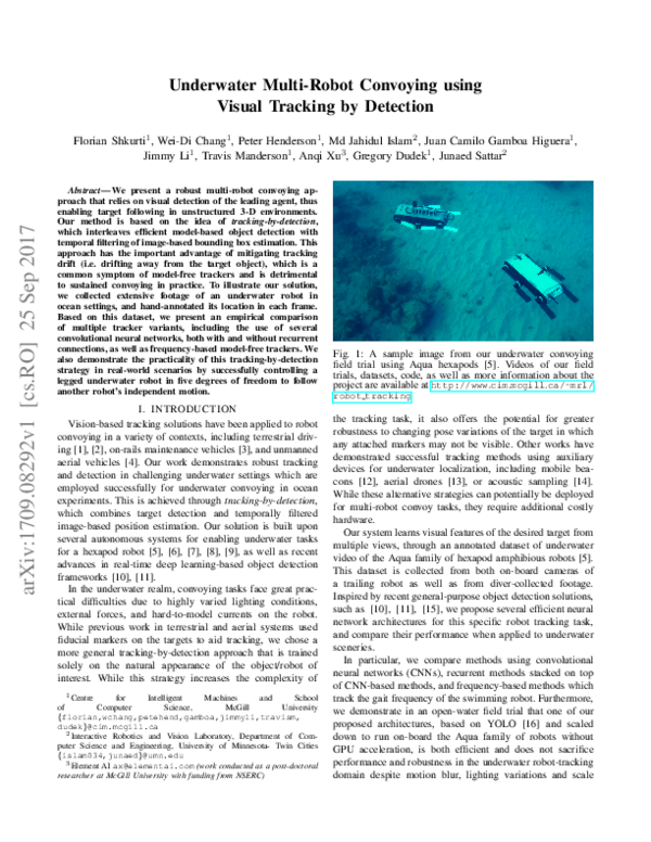 (PDF) Underwater Multi-Robot Convoying using Visual Tracking by Detection