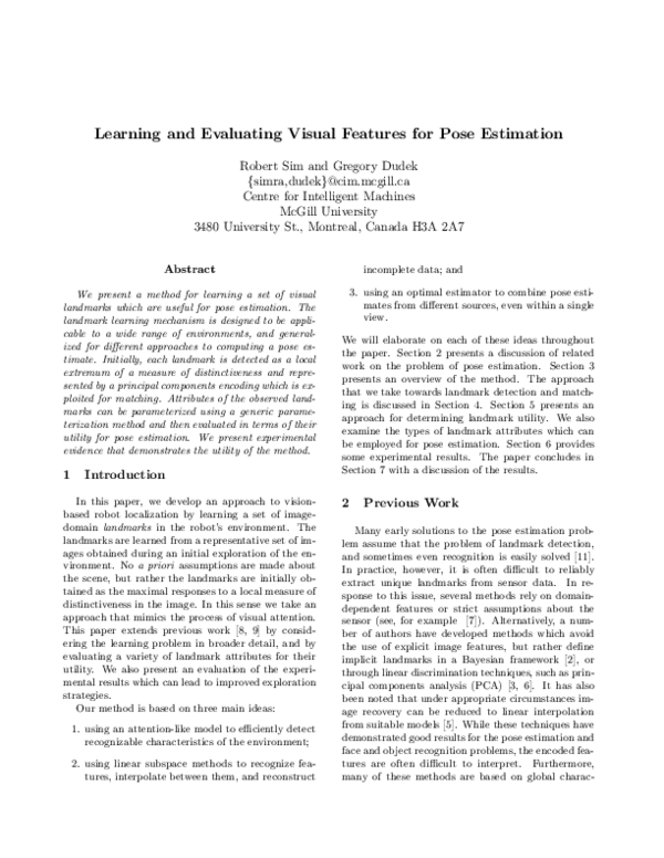 (PDF) Learning and evaluating visual features for pose estimation
