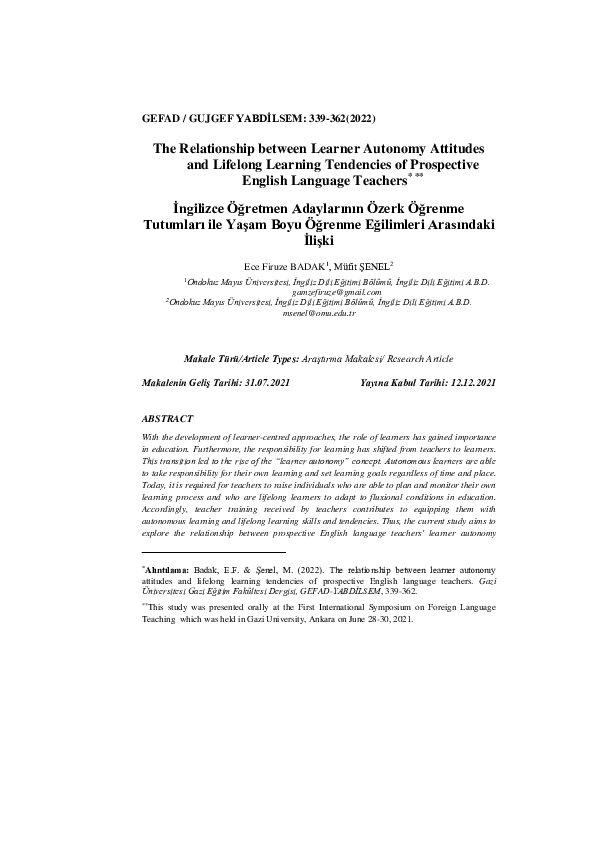 (PDF) The Relationship between Learner Autonomy Attitudes and Lifelong ...