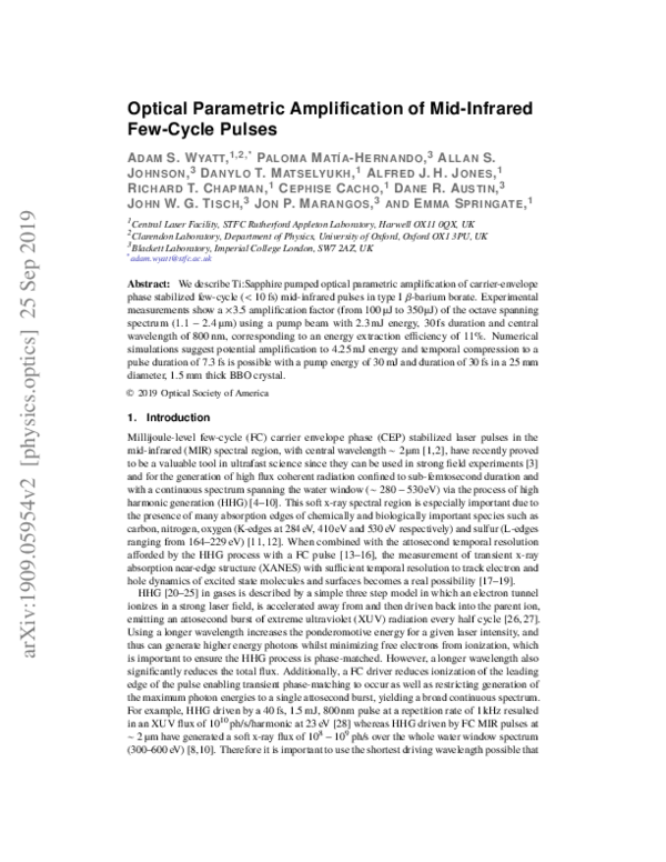 (PDF) Optical Parametric Amplification of Mid-Infrared Few-Cycle Pulses