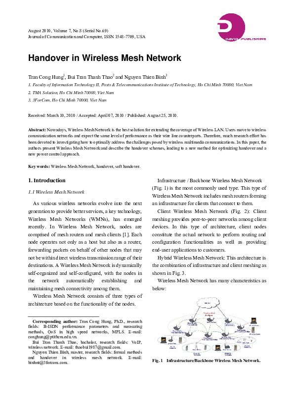 (PDF) Handover in Wireless Mesh Network