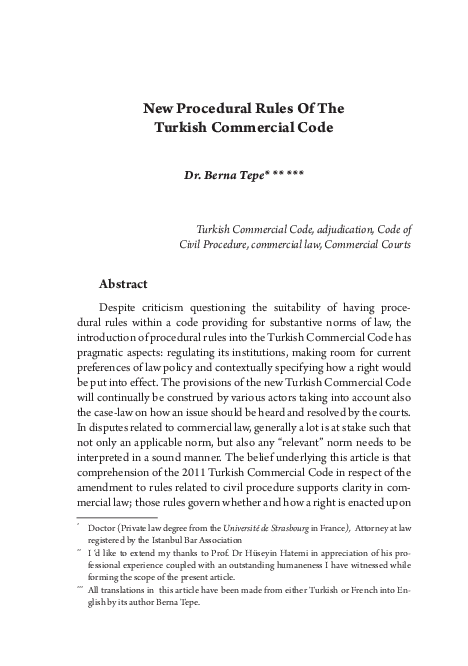 (PDF) New Procedural Rules Of The Turkish Commercial Code