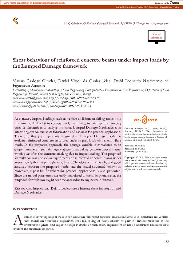 (PDF) Shear behaviour of reinforced concrete beams under impact loads ...