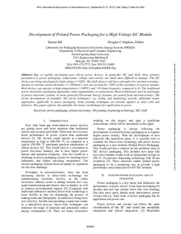 (PDF) Development of Printed Power Packaging for a High Voltage SiC Module