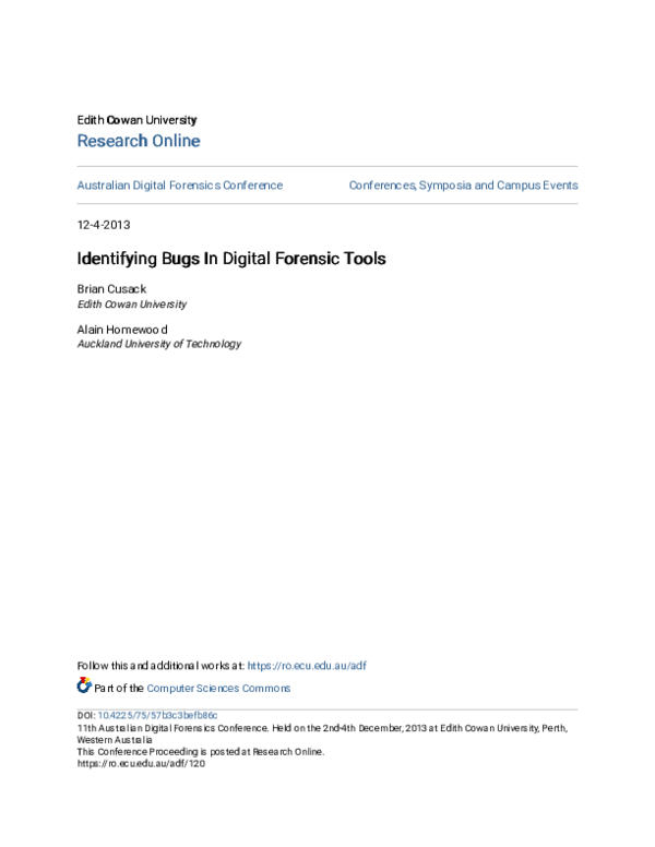 (PDF) Identifying Bugs In Digital Forensic Tools