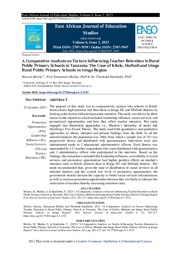 (PDF) A Comparative Analysis on Factors Influencing Teacher Retention ...