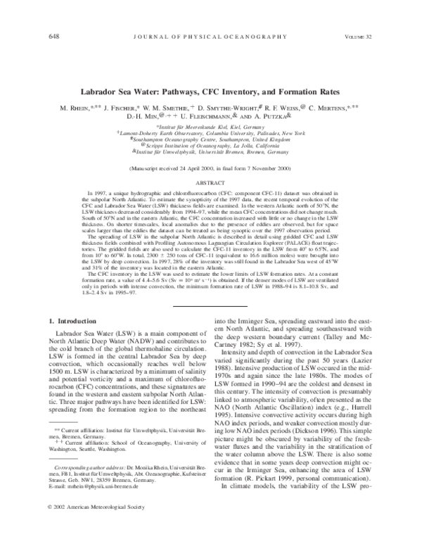 (PDF) Labrador Sea Water: Pathways, CFC Inventory, and Formation Rates