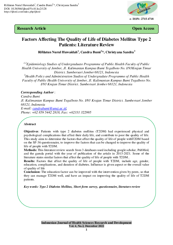 (PDF) Factors Affecting The Quality of Life of Diabetes Mellitus Type 2 ...