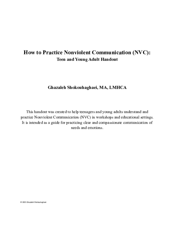 (PDF) How to Practice Nonviolent Communication (NVC): Teen and Young ...