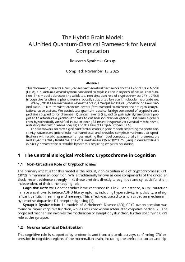 (PDF) The Hybrid Brain Model: A Unified Quantum-Classical Framework for ...