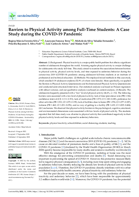 (PDF) Barriers to Physical Activity among Full-Time Students: A Case ...