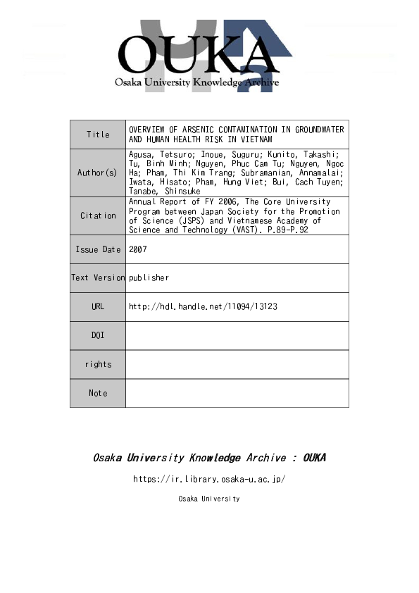 (PDF) Overview of Arsenic Contamination in Groundwater and Human Health ...
