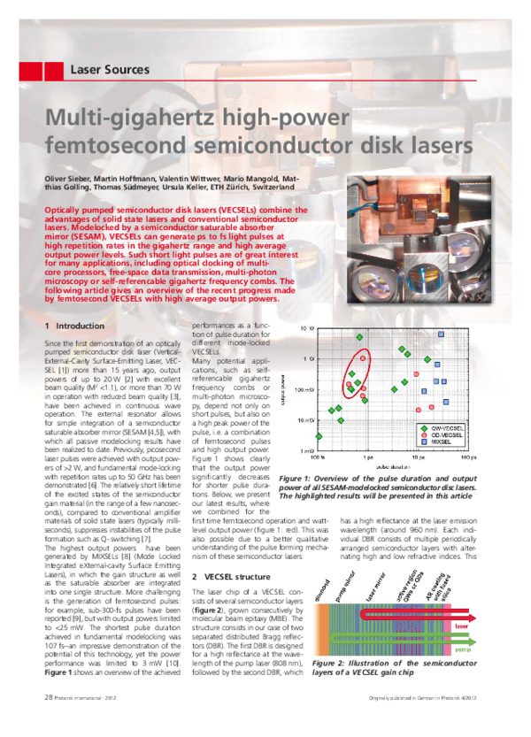 (PDF) Multi-gigahertz high-power femtosecond semiconductor disk lasers
