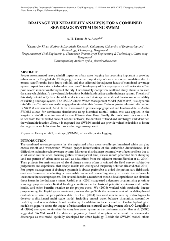 (PDF) Drainage Vulnerability Analysis for a Combined Sewerage System ...