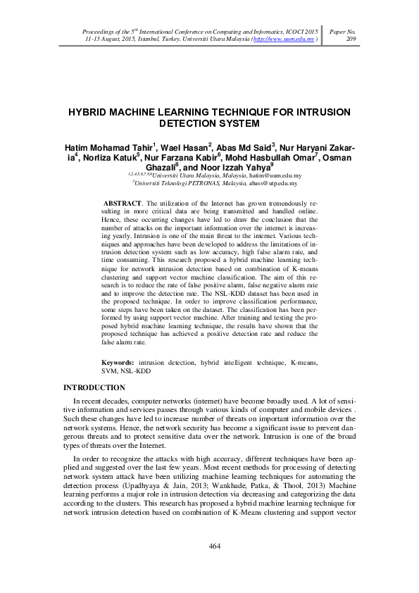 (PDF) Hybrid Machine Learning Technique for Intrusion Detection System