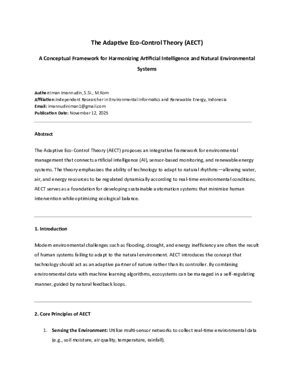 (PDF) The Adaptive Eco-Control Theory (AECT) A Conceptual Framework for ...