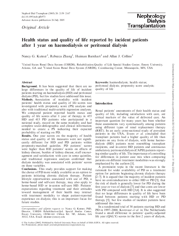 (PDF) Health status and quality of life reported by incident patients ...