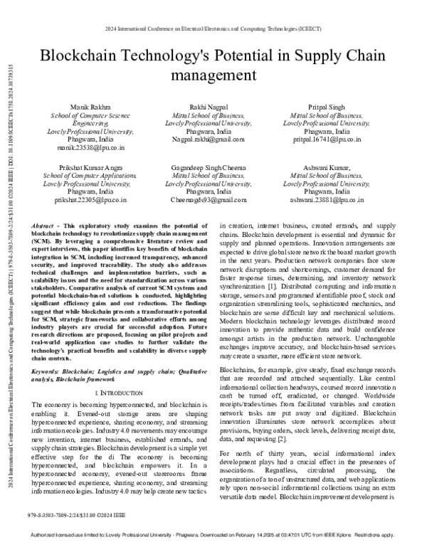 (PDF) Blockchain Technology's Potential in Supply Chain management
