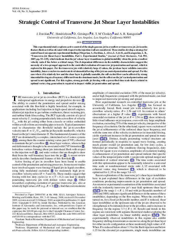 (PDF) Strategic Control of Transverse Jet Shear Layer Instabilities