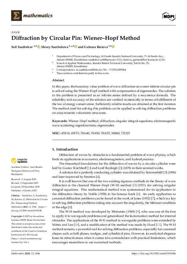 (PDF) Diffraction by Circular Pin: Wiener-Hopf Method