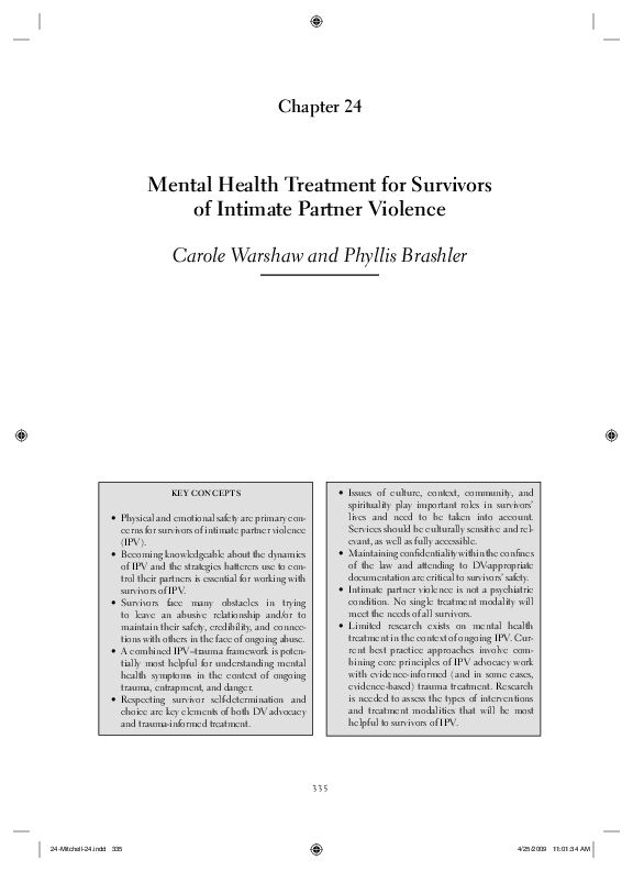 (PDF) Mental Health Treatment for Survivors of Intimate Partner Violence