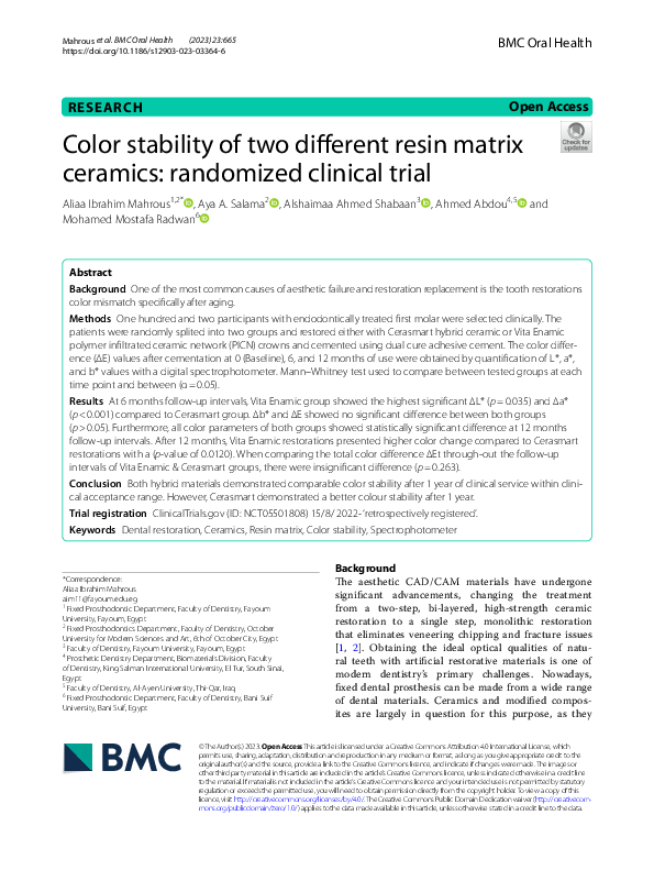 (PDF) Color stability of two different resin matrix ceramics ...