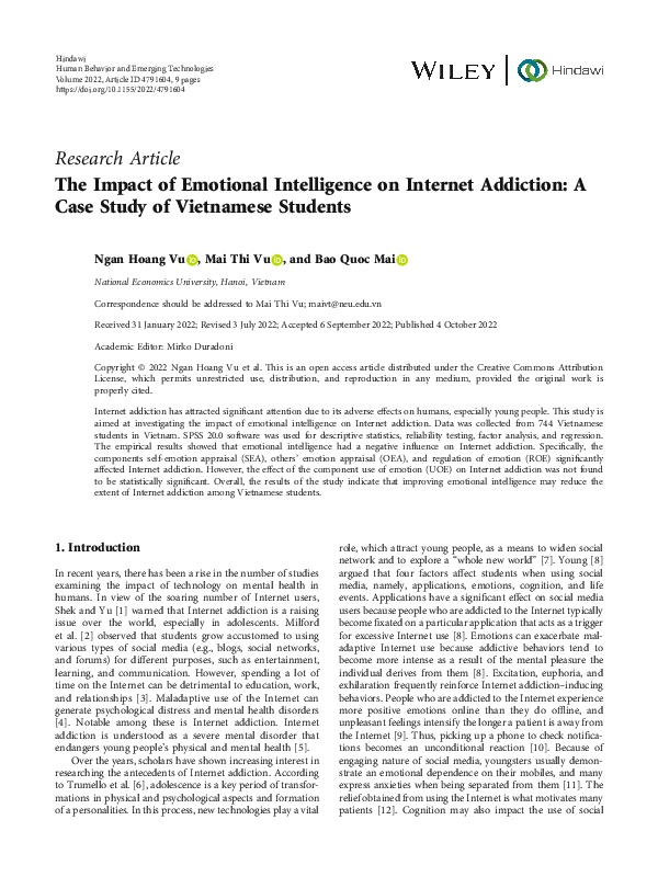 (PDF) The Impact of Emotional Intelligence on Internet Addiction: A ...