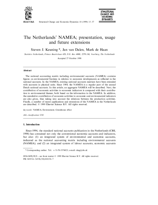 (PDF) The Netherlands’ NAMEA; presentation, usage and future extensions