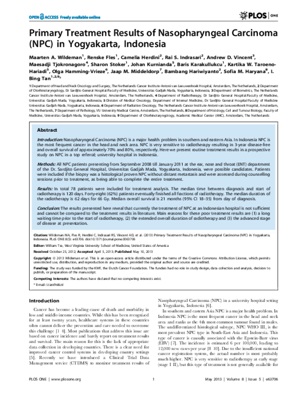 (PDF) Primary Treatment Results of Nasopharyngeal Carcinoma (NPC) in ...