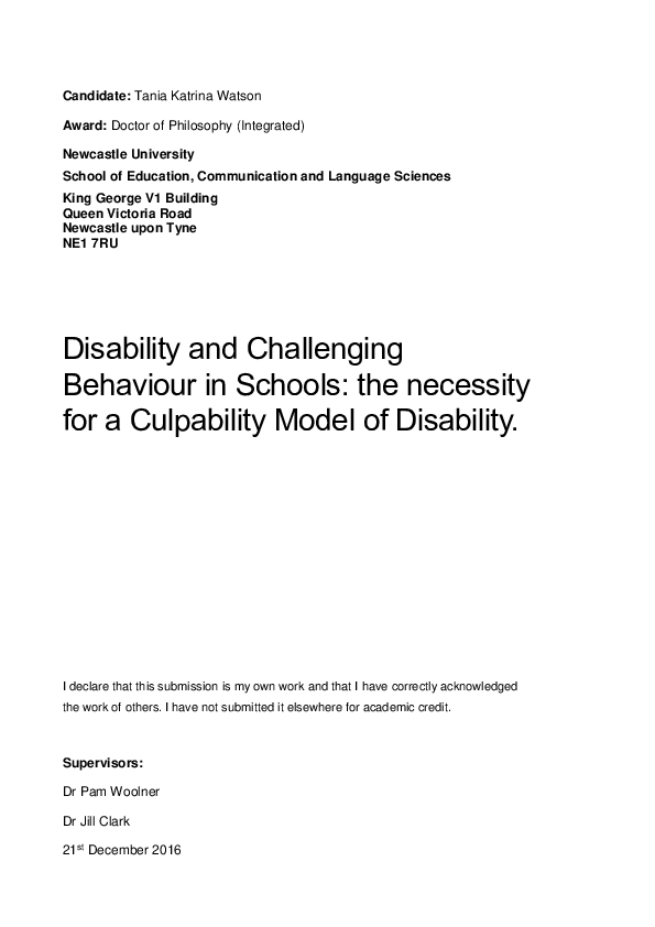 (PDF) Disability and challenging behaviour in schools : the necessity ...