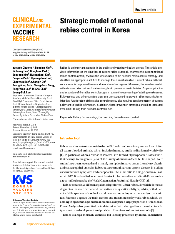 (PDF) Strategic model of national rabies control in Korea