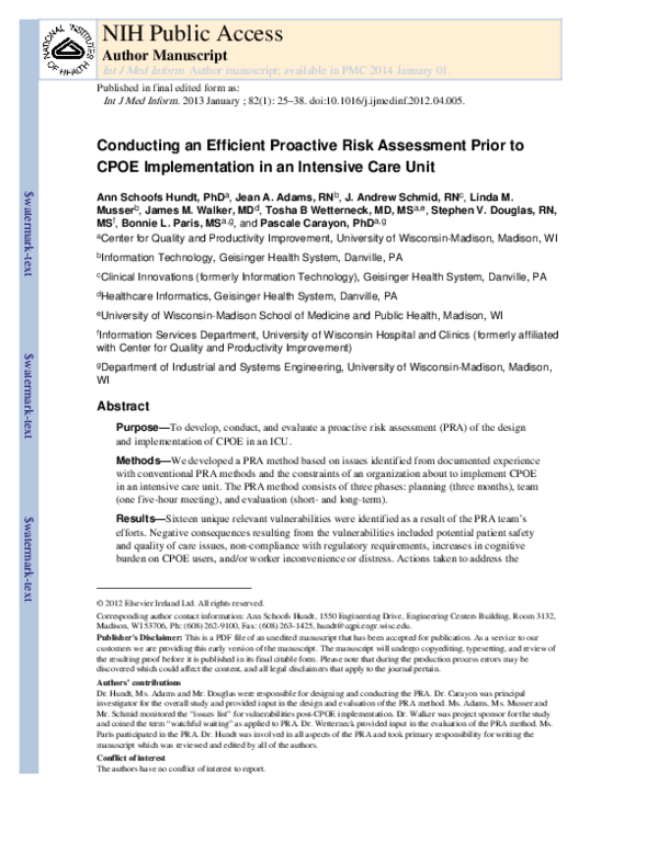 (PDF) Conducting an efficient proactive risk assessment prior to CPOE ...