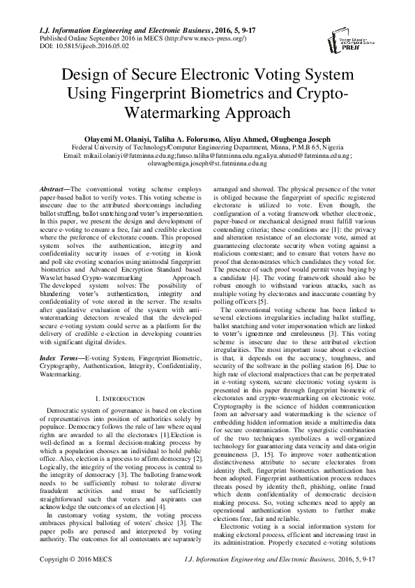 (PDF) Design of Secure Electronic Voting System Using Fingerprint ...