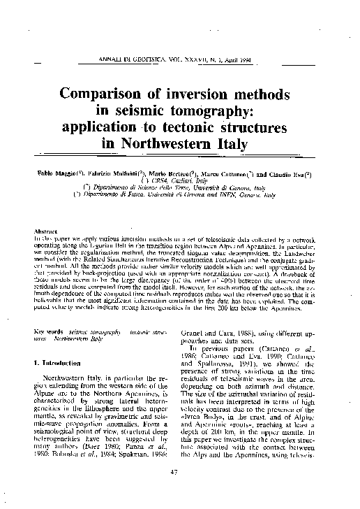 (PDF) Comparison of inversion methods in seismic tomography ...