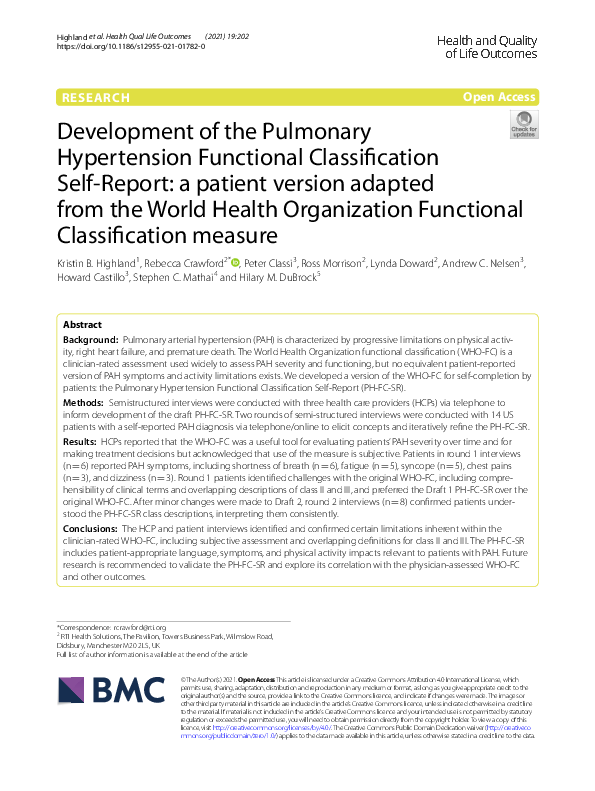(PDF) Development of the Pulmonary Hypertension Functional ...