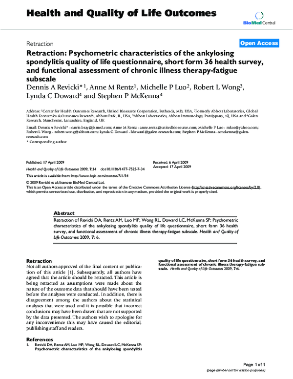 (PDF) Retraction: Psychometric characteristics of the ankylosing ...