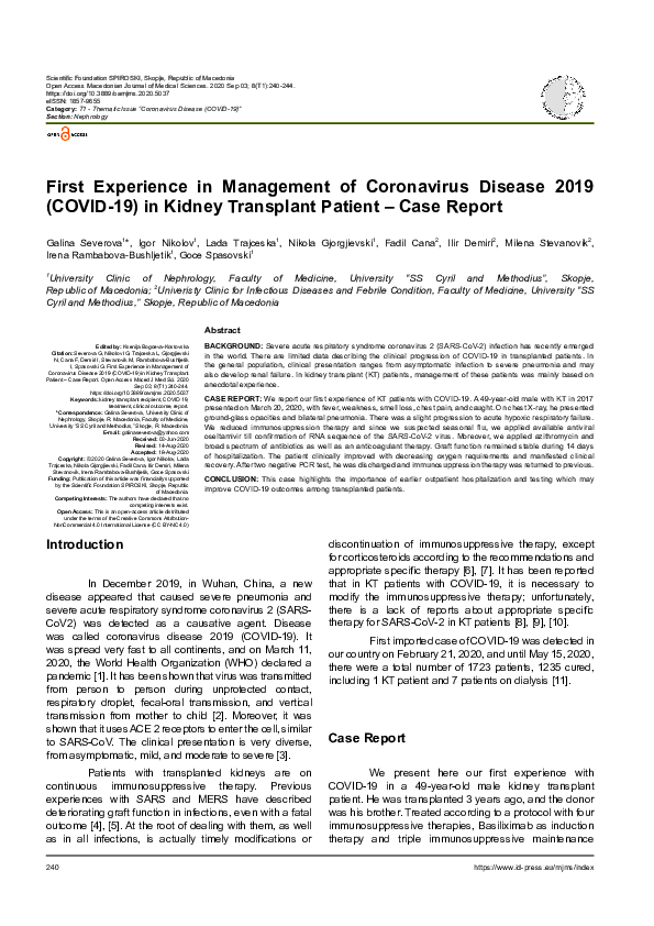 (PDF) First Experience in Management of Coronavirus Disease 2019 (COVID ...