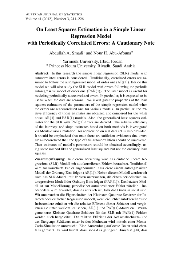 (PDF) On Least Squares Estimation in a Simple Linear Regression Model ...