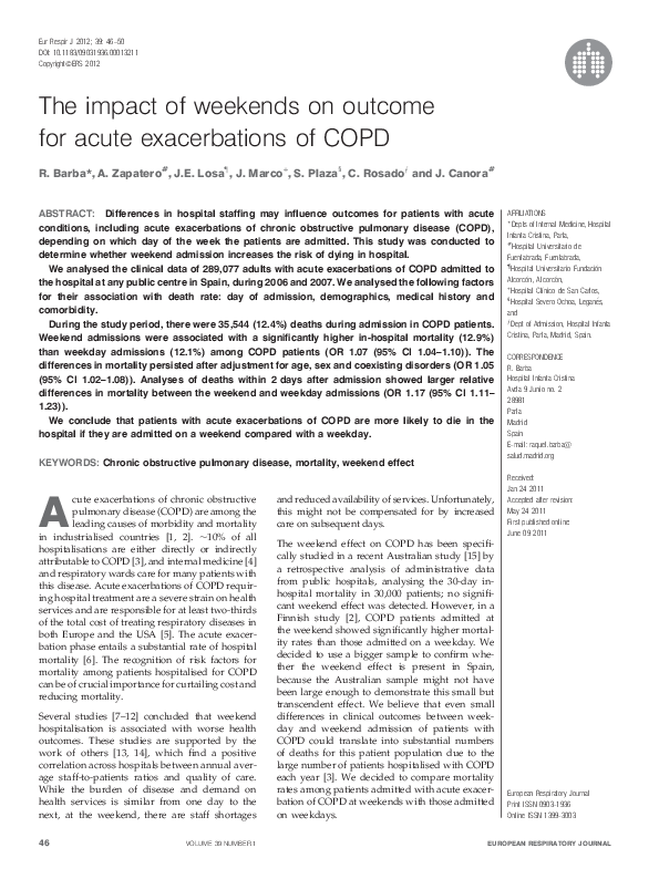 (PDF) The impact of weekends on outcome for acute exacerbations of COPD