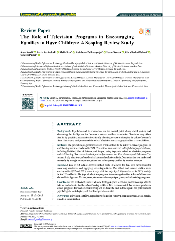 (PDF) The Role of Television Programs in Encouraging Families to Have ...
