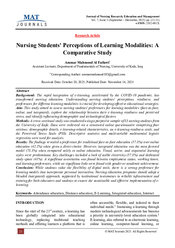 (PDF) Nursing Students' Perceptions of Learning Modalities: A ...