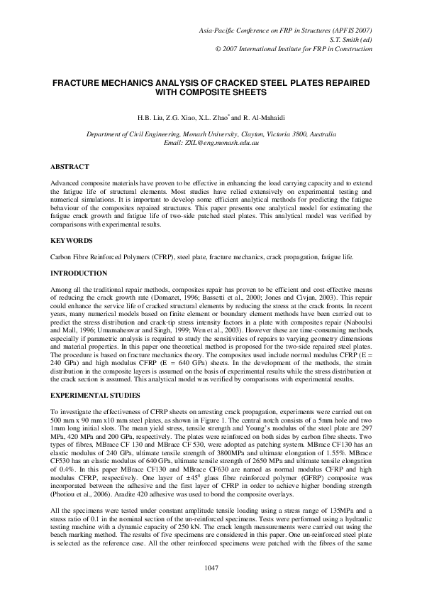 (PDF) Fracture Mechanics Analysis of Cracked Steel Plates Repaired with ...