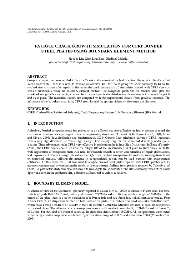 Pdf Fatigue Crack Growth Simulation For Cfrp Bonded Steel Plates