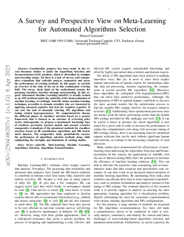 (PDF) A Survey and Perspective View on Meta-Learning for Automated ...