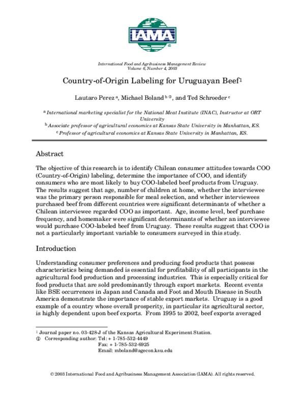 (PDF) Country-of-Origin Labeling for Uruguayan Beef