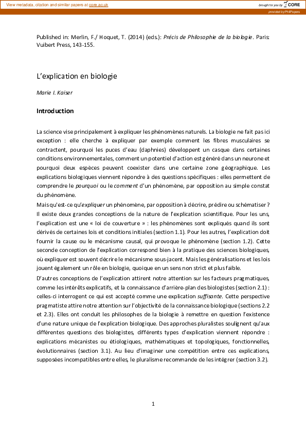 (PDF) L'explication en biologie