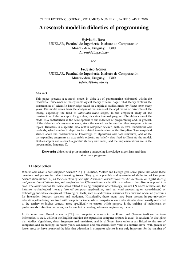 (PDF) A research model in didactics of programming